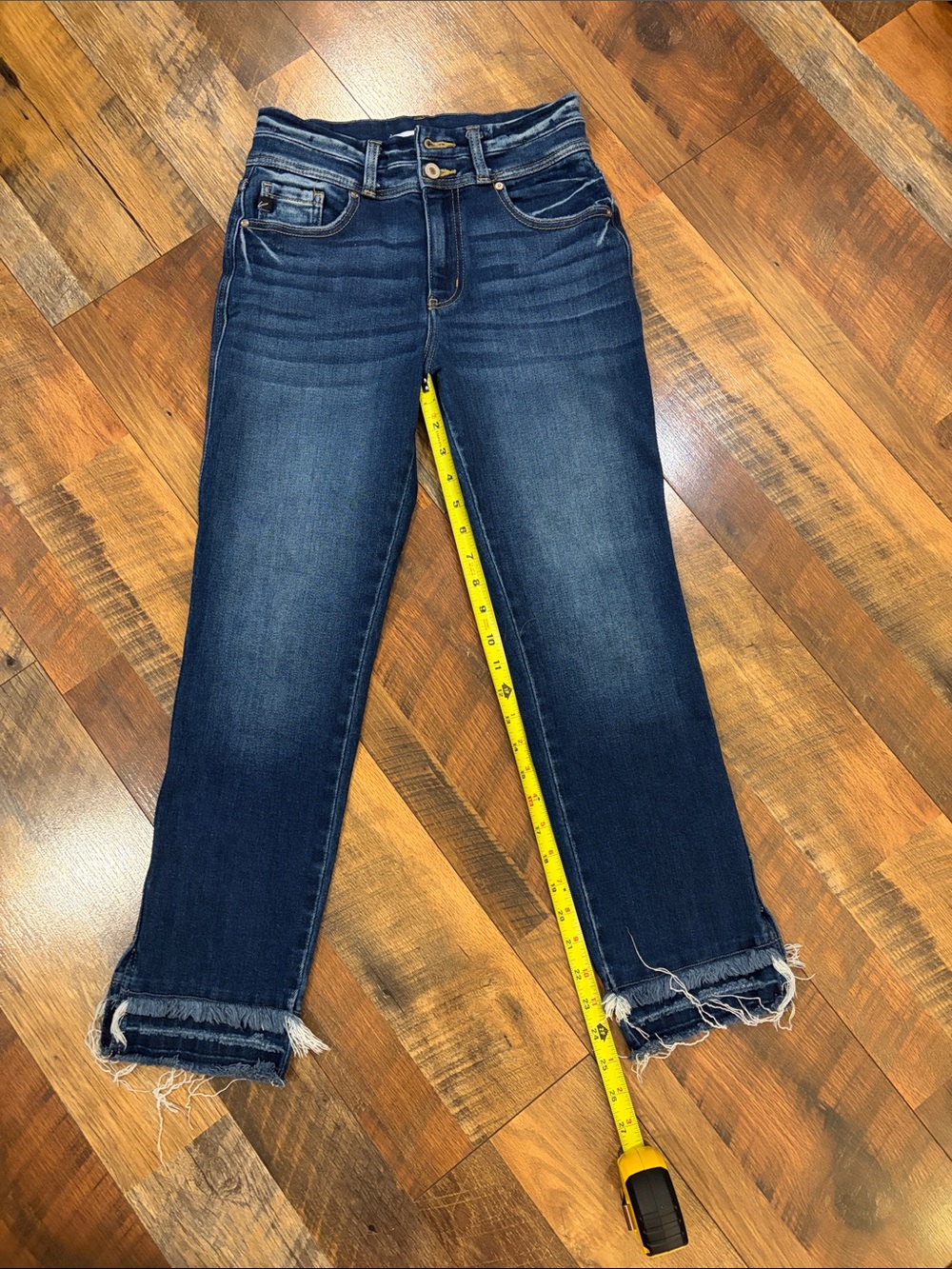 KanCan Dark Blue Distressed Hem Cropped Jeans